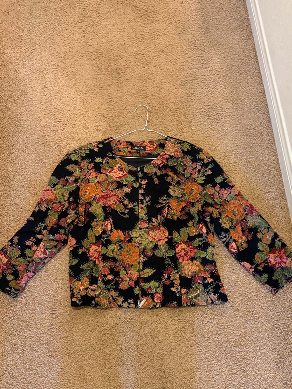 Floral Button-Front Black Long-Sleeve Top